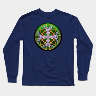 April Shield - Triquetras X 8 with large cross overlay Long Sleeve T-Shirt